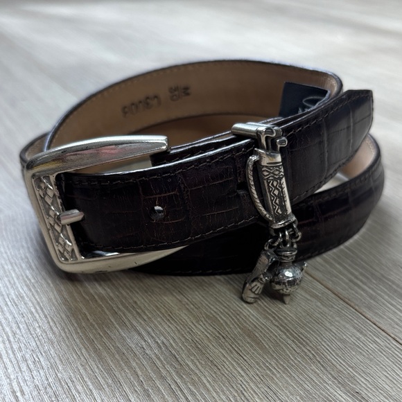 Brighton Accessories - Brighton Dark Brown Croc-Embossed Belt with Silver Buckle and Golf Charms